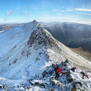 Winter mountain ridge blue skies